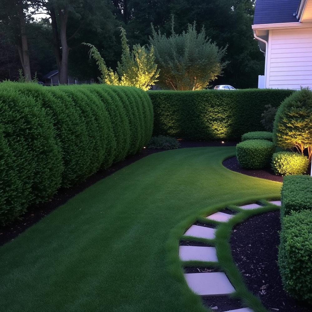 Backyard garden path, trimmed and edged